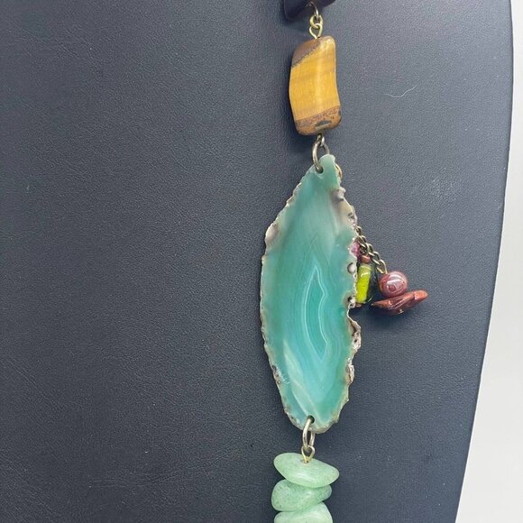 Multicolor Stones Beaded Leather Cord Necklace 47 Inches - Picture 3 of 10